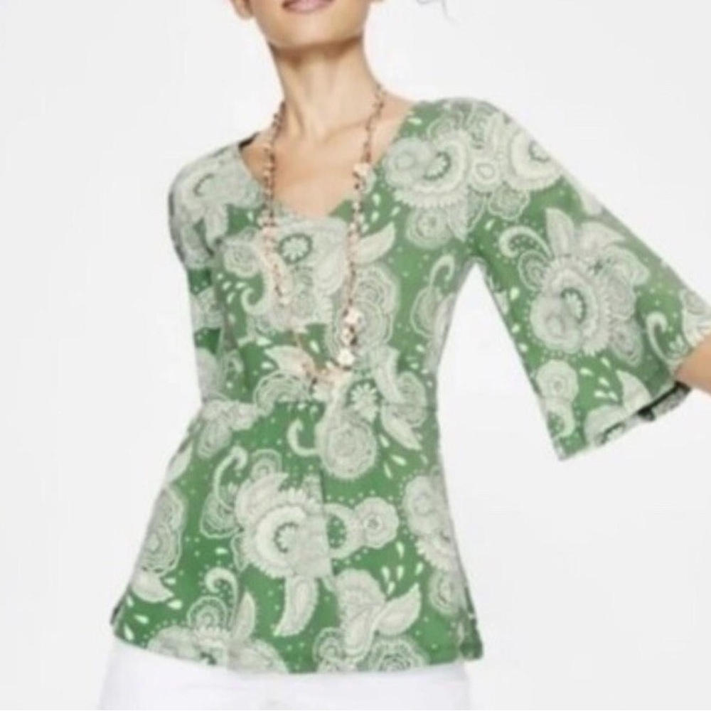 Boden Green Paisley Flare Peplum Top Romantic Boho Blouse Sz 8 Feminine Casual